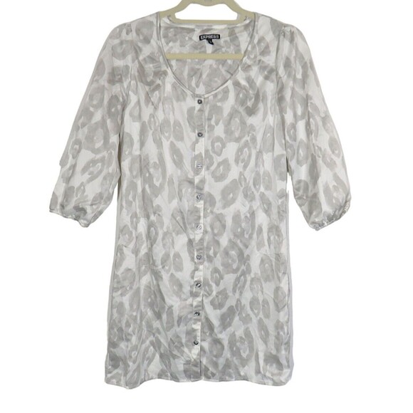 Express Gray Leopard Print Textured Button Up Dress Size XS - Picture 7 of 7